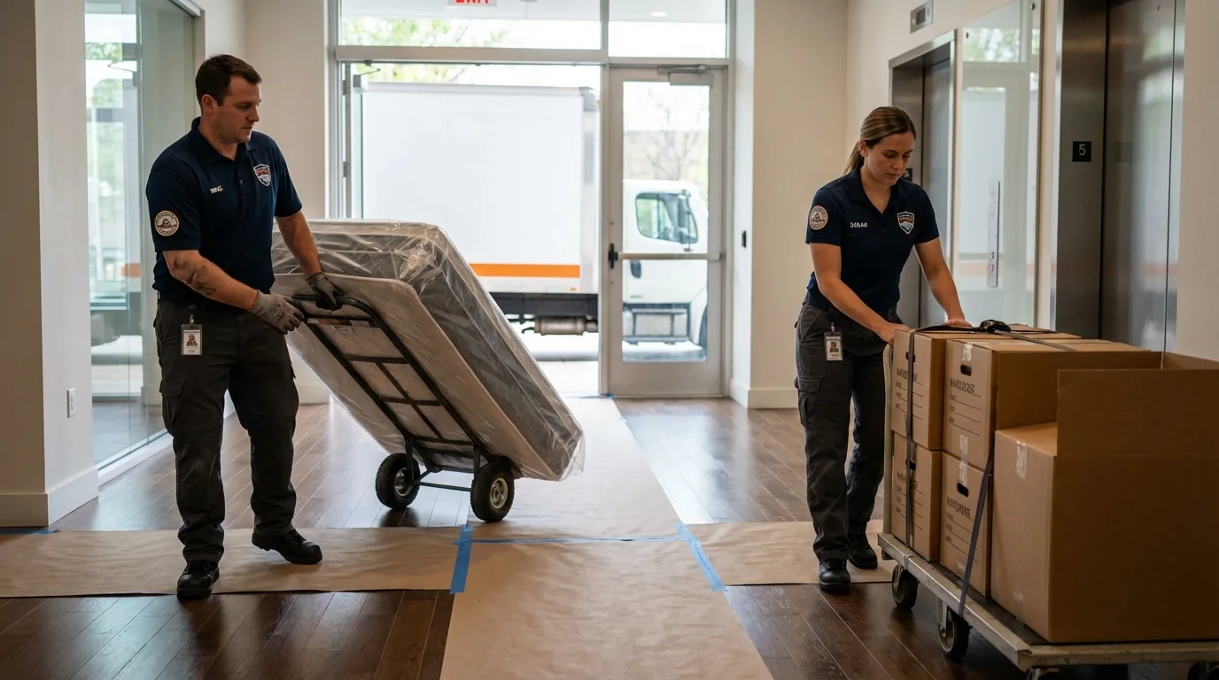 Professional apartment movers loading elevator in Berkeley, IL